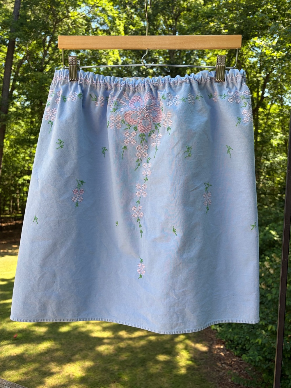 Handmade Light Blue Floral Embroidered Skirt